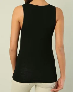 Top sans manches bord satin en Laine & Soie noir-Mare New