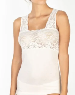 Top sans manches bretelles larges dentelle ivoire-Mare New