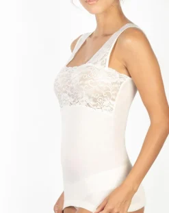 Top sans manches bretelles larges dentelle ivoire-Mare New