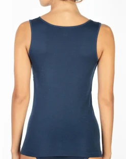 Top sans manches en Laine mélangée bretelles larges dentelle bleu marine-Mare New