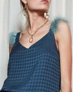 Femme Maison Père Tops Et Blouses^Top vichy détails plumes bleu marine