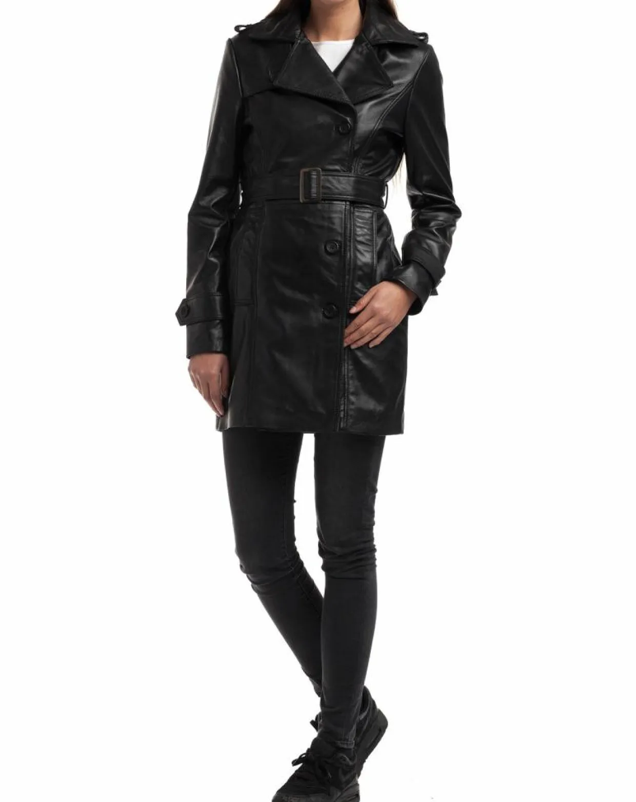 Femme Chyston Vestes, Blousons^Trench en Cuir Esmeralda noir