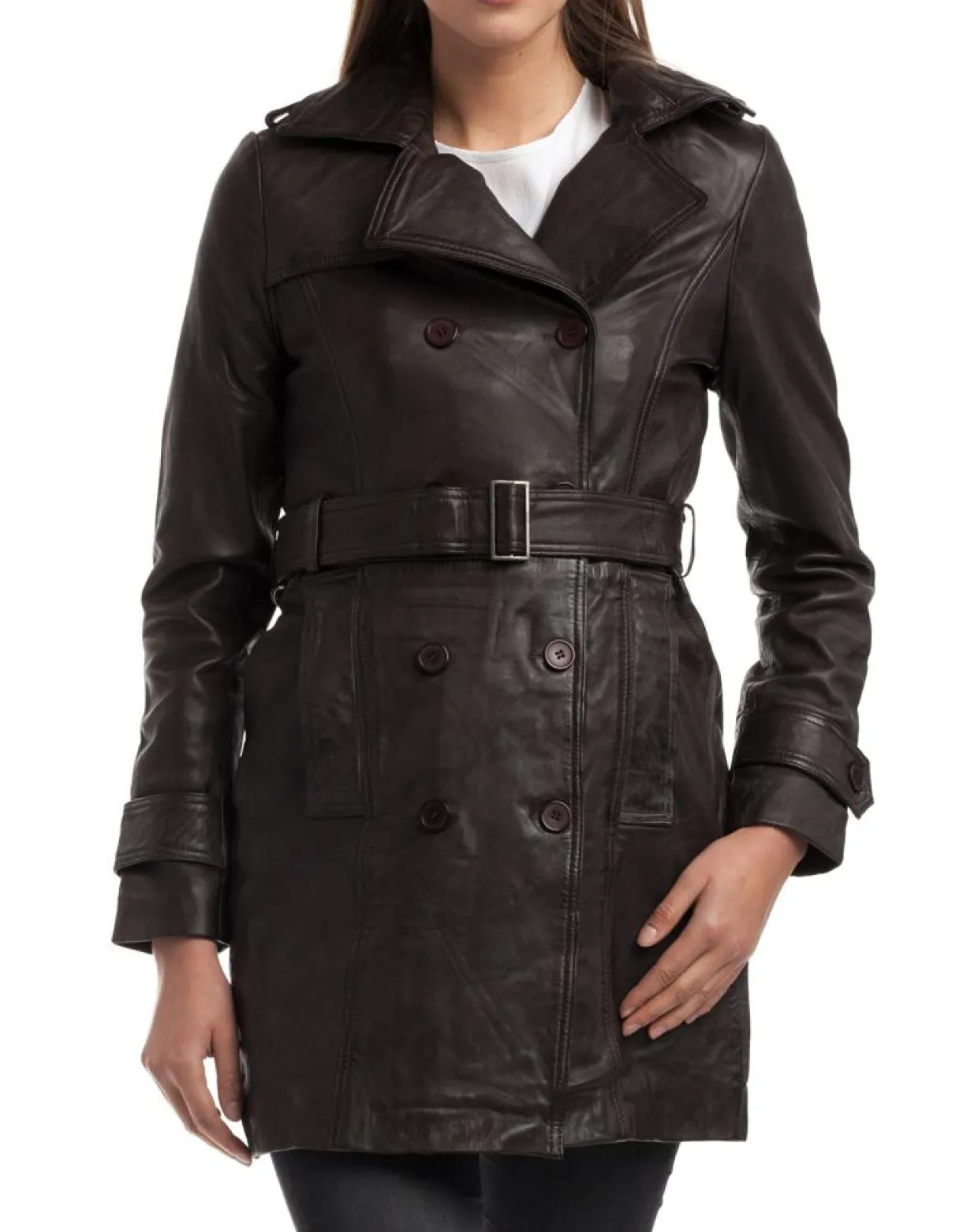 Femme Chyston Vestes, Blousons^Trench en Cuir Esmeralda marron