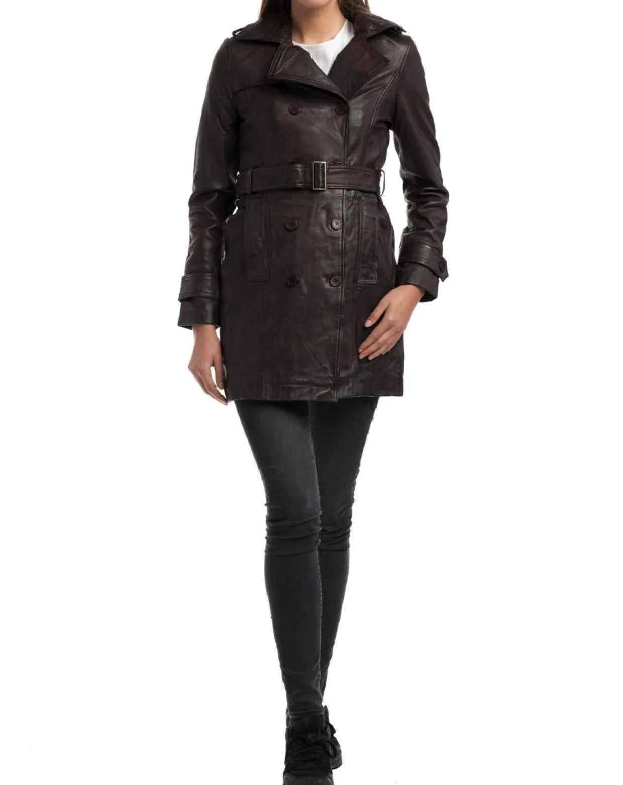 Femme Chyston Vestes, Blousons^Trench en Cuir Esmeralda marron