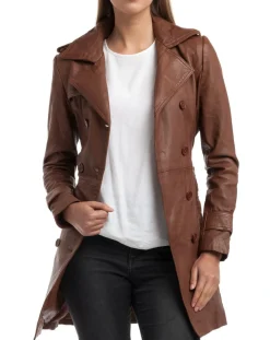 Trench en Cuir Esmeralda cognac-Chyston New