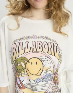 Femme Billabong T-Shirts^T-Shirt 100% Coton Bio Smiley blanc/multicolore
