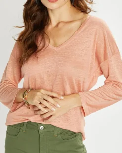 Femme Lauren Vidal T-Shirts^T-Shirt 100% Lin Essential pêche
