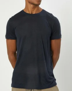 T-Shirt 100% Lin manches courtes Col Rond bleu marine-Marc O'Polo Discount