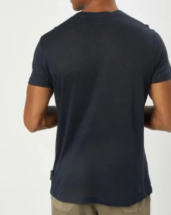 T-Shirt 100% Lin manches courtes Col Rond bleu marine-Marc O'Polo Discount