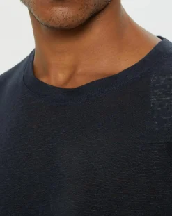 T-Shirt 100% Lin manches courtes Col Rond bleu marine-Marc O'Polo Discount