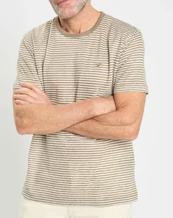 Homme Hackett London T-Shirts^T-Shirt 100% Lin Regular Fit Bat à rayures beige foncé
