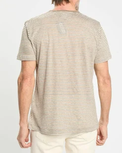 Homme Hackett London T-Shirts^T-Shirt 100% Lin Regular Fit Bat à rayures beige foncé