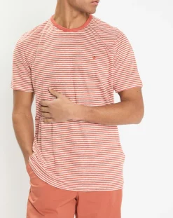 T-Shirt 100% Lin Regular Fit Bat à rayures orange moyen-Hackett London Sale
