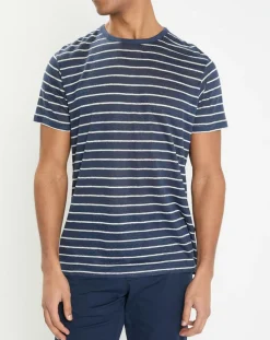 Homme Hackett London T-Shirts^T-Shirt 100% Lin Regular Fit Marinière bleu/blanc