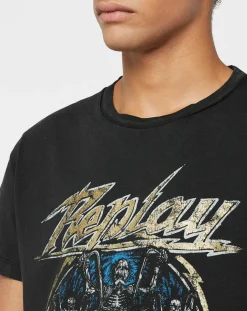 Homme Replay T-Shirts^T-Shirt Biker Skull noir