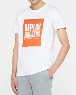 Homme Replay T-Shirts^T-Shirt box logo blanc