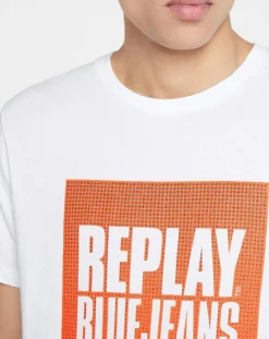 Homme Replay T-Shirts^T-Shirt box logo blanc