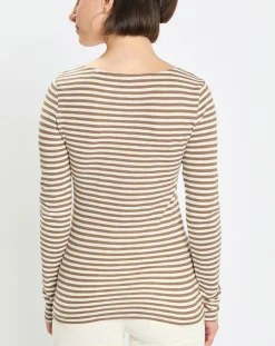 Femme Marc O'Polo T-Shirts^T-Shirt Col Bateau Coton bio flammé rayé marron/écru