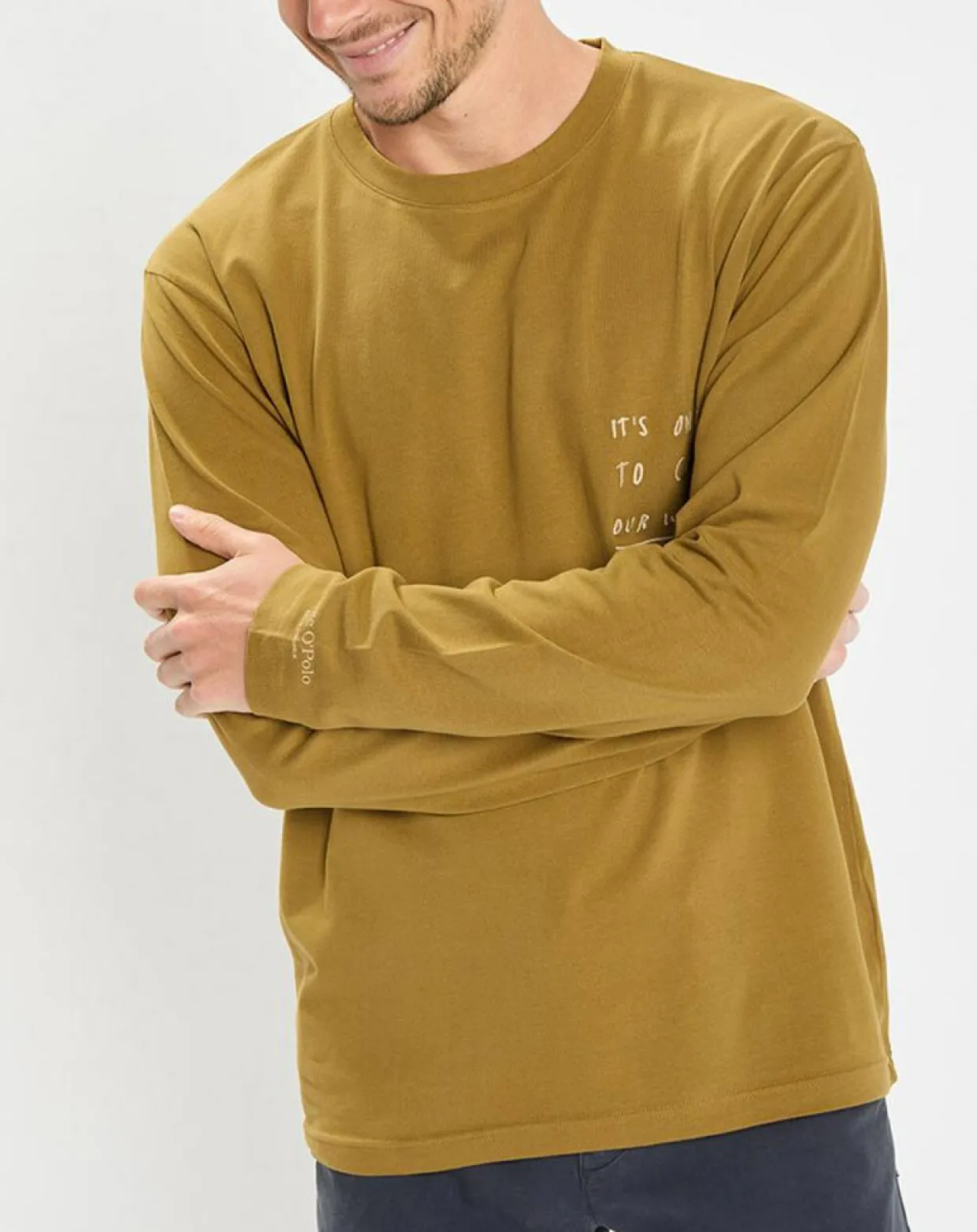 T-Shirt col rond message kaki-Marc O'Polo New