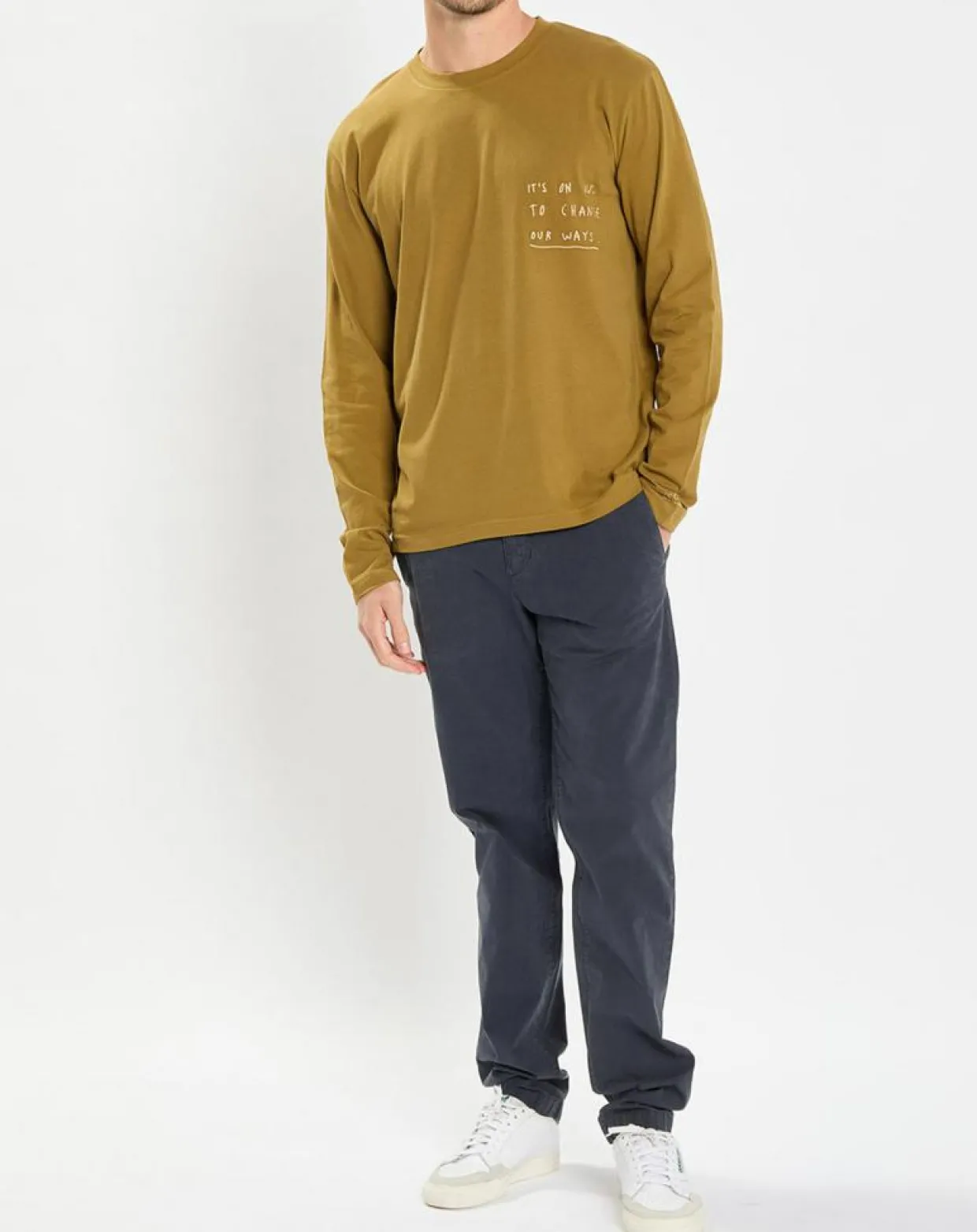 T-Shirt col rond message kaki-Marc O'Polo New