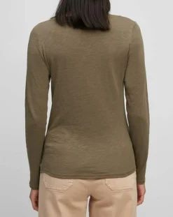 T-Shirt Col V en Coton flammé kaki-Marc O'Polo Hot