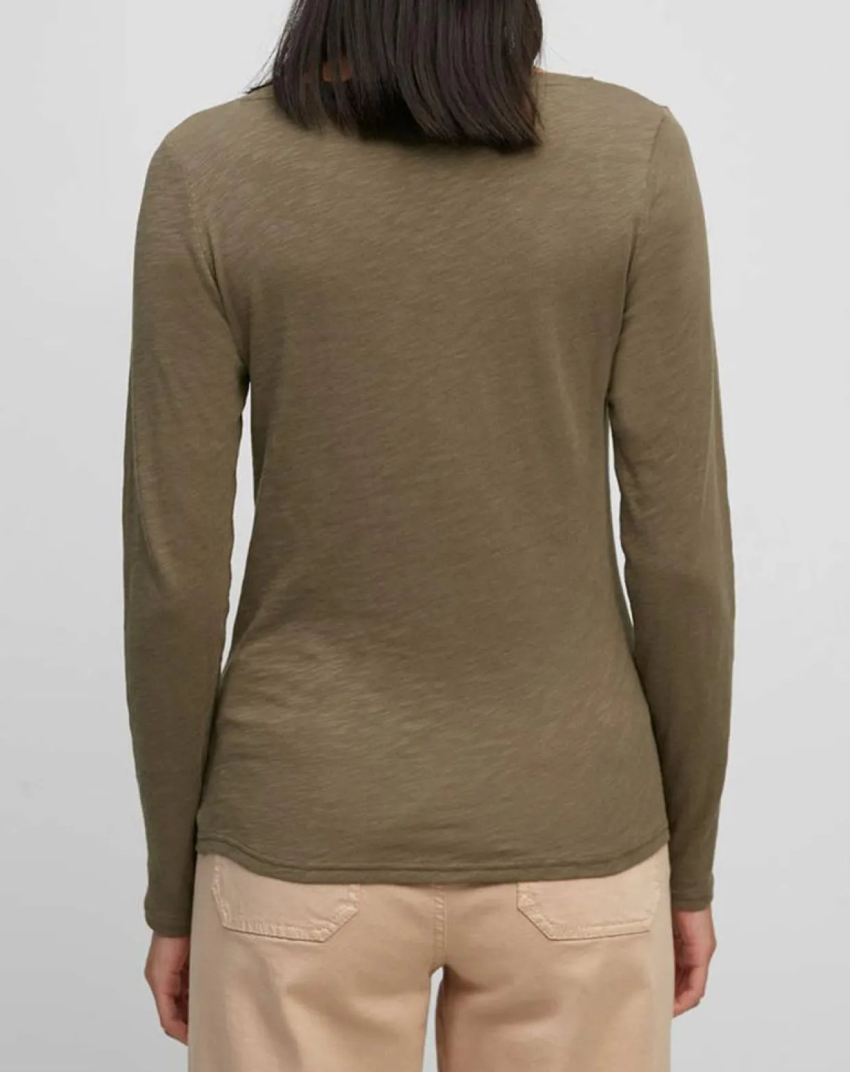 T-Shirt Col V en Coton flammé kaki-Marc O'Polo Hot