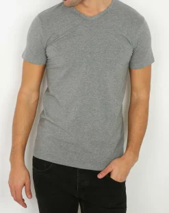 T-Shirt col V en Coton gris-Mare Hot