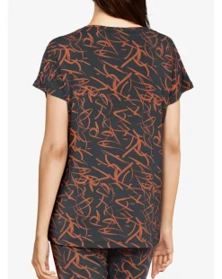 T-Shirt de pyjama Volcano imprimé noir/orange-Femilet Online
