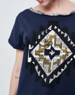 Femme John Galliano T-Shirts^T-Shirt imprimé avec nœud au dos bleu marine/multicolore