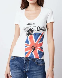 T-Shirt imprimé blanc/multicolore-John Galliano Sale