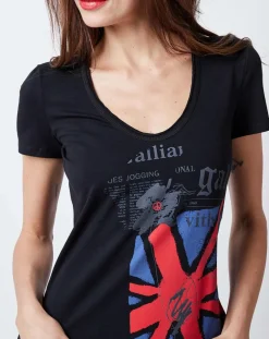 T-Shirt imprimé drapeau noir-John Galliano Outlet