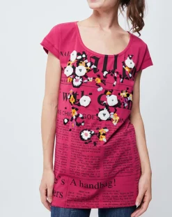 T-Shirt imprimé Gazette avec broderie et perle rose foncé/multicolore-John Galliano Sale