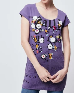 Femme John Galliano T-Shirts^T-Shirt imprimé Gazette avec broderies et perles violet/multicolore