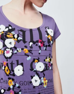 Femme John Galliano T-Shirts^T-Shirt imprimé Gazette avec broderies et perles violet/multicolore