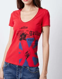 T-Shirt imprimé rouge/bleu/noir-John Galliano Hot