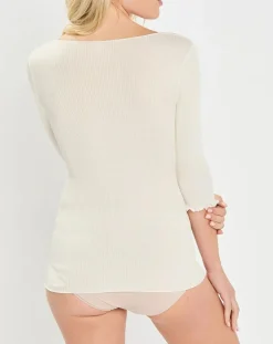 T-Shirt manches 3/4 col rond blanc-Mare Clearance