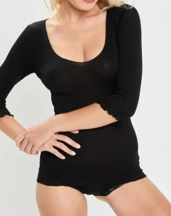 T-Shirt manches 3/4 col rond noir-Mare