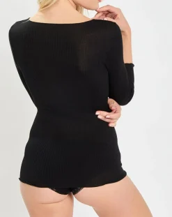 T-Shirt manches 3/4 col rond noir-Mare