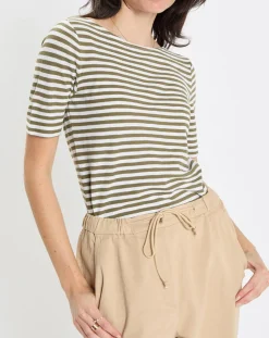 T-Shirt manches courtes Rayé Flame blanc/kaki-Marc O'Polo Best