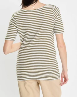 T-Shirt manches courtes Rayé Flame blanc/kaki-Marc O'Polo Best