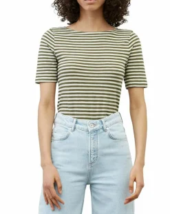 T-Shirt manches courtes Rayé Flame blanc/kaki-Marc O'Polo Best