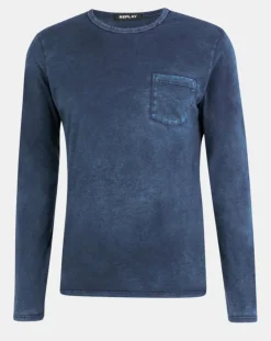 Homme Replay T-Shirts^T-Shirt Pocket Wash bleu marine