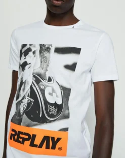 Homme Replay T-Shirts^T-Shirt Rock Fluo blanc