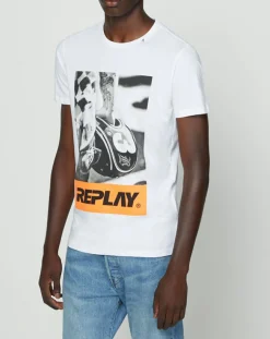 Homme Replay T-Shirts^T-Shirt Rock Fluo blanc