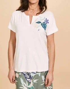 T-Shirt Tilleul à broderies blanc cassé-Devernois Discount