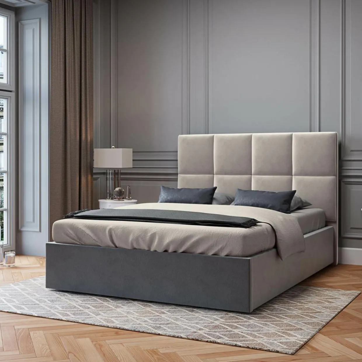 Tête de Lit en Velours Begonia beige clair - 140x120 cm-Mazzini Sofas