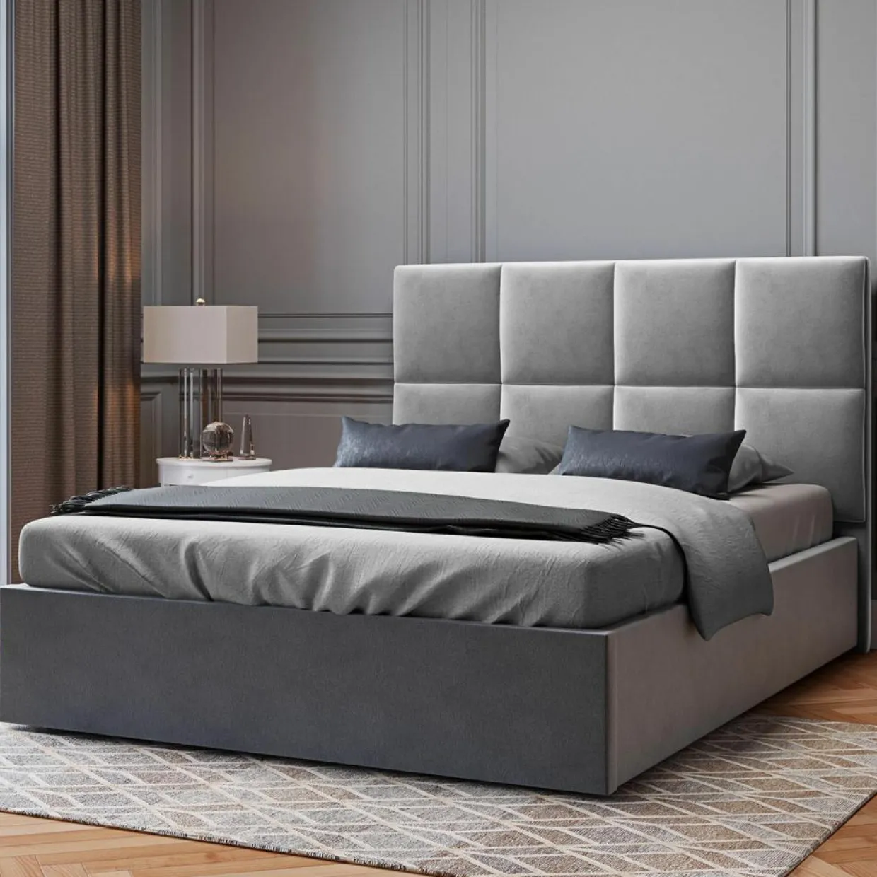 Mazzini Sofas Têtes De Lit^Tête de lit en Velours Begonia gris clair - 180 cm