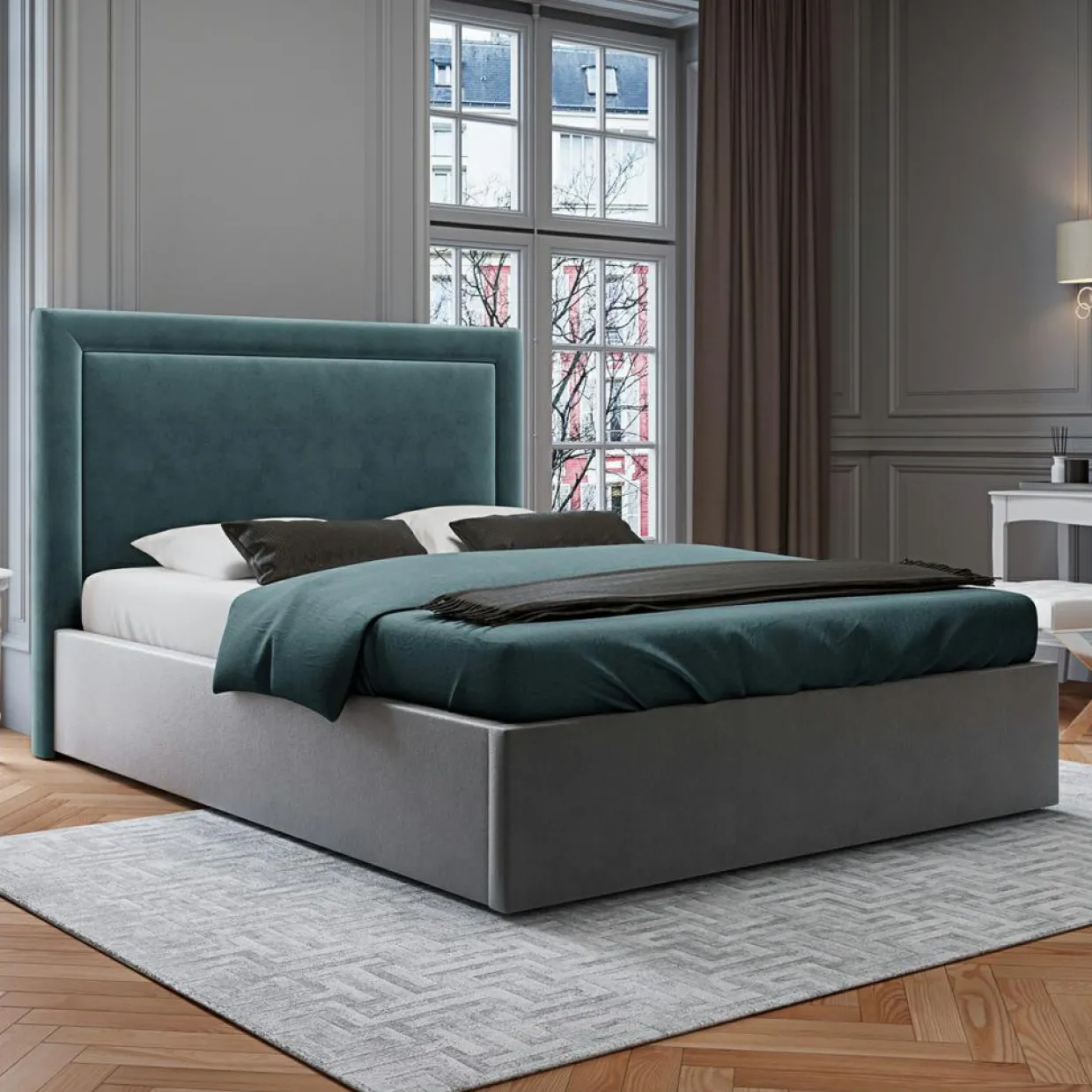 Mazzini Sofas Têtes De Lit^Tête de Lit en Velours Primevere pétrole - 180x120 cm