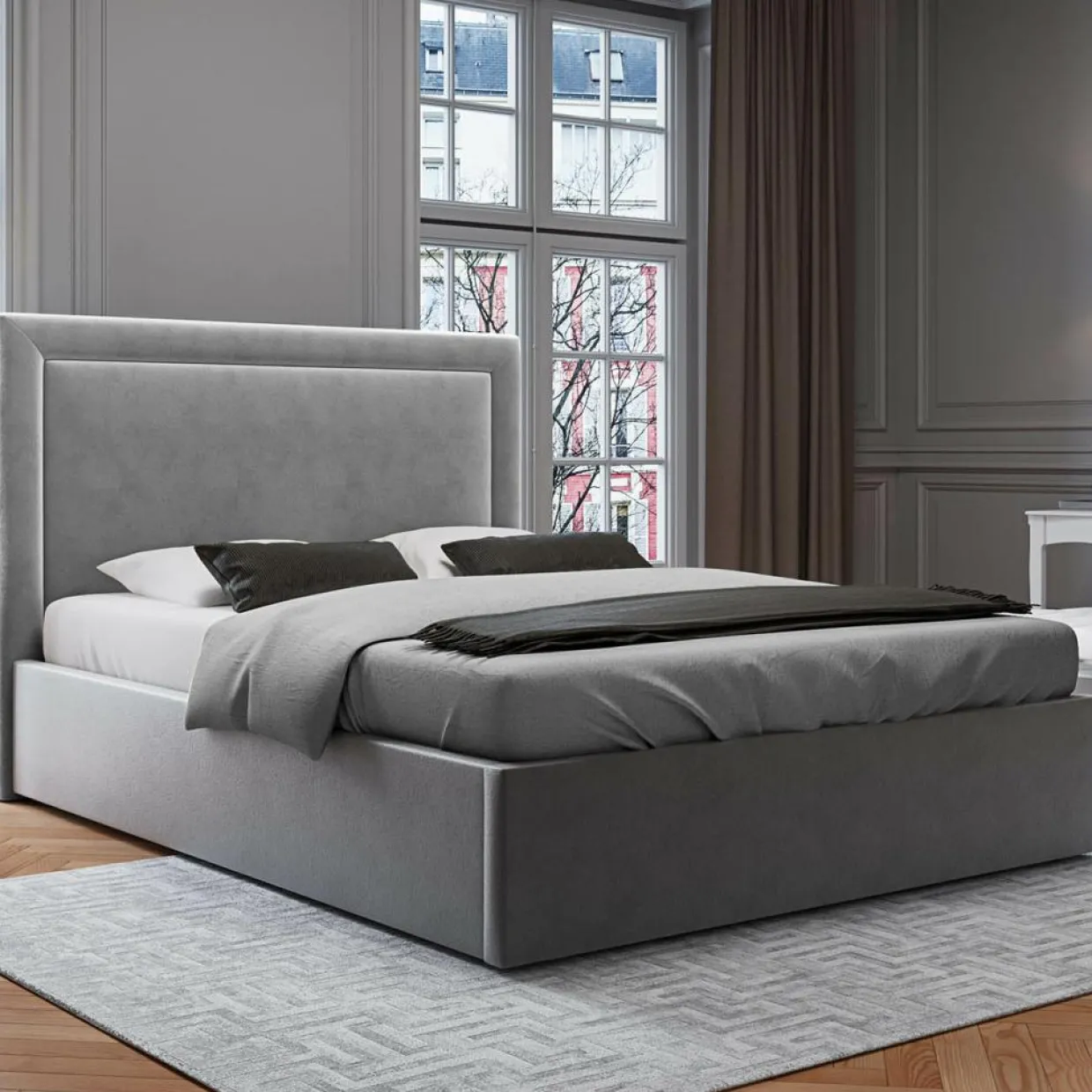 Tête De Lit En Velours Primevere gris clair - 200x10x120 cm-Mazzini Sofas Hot
