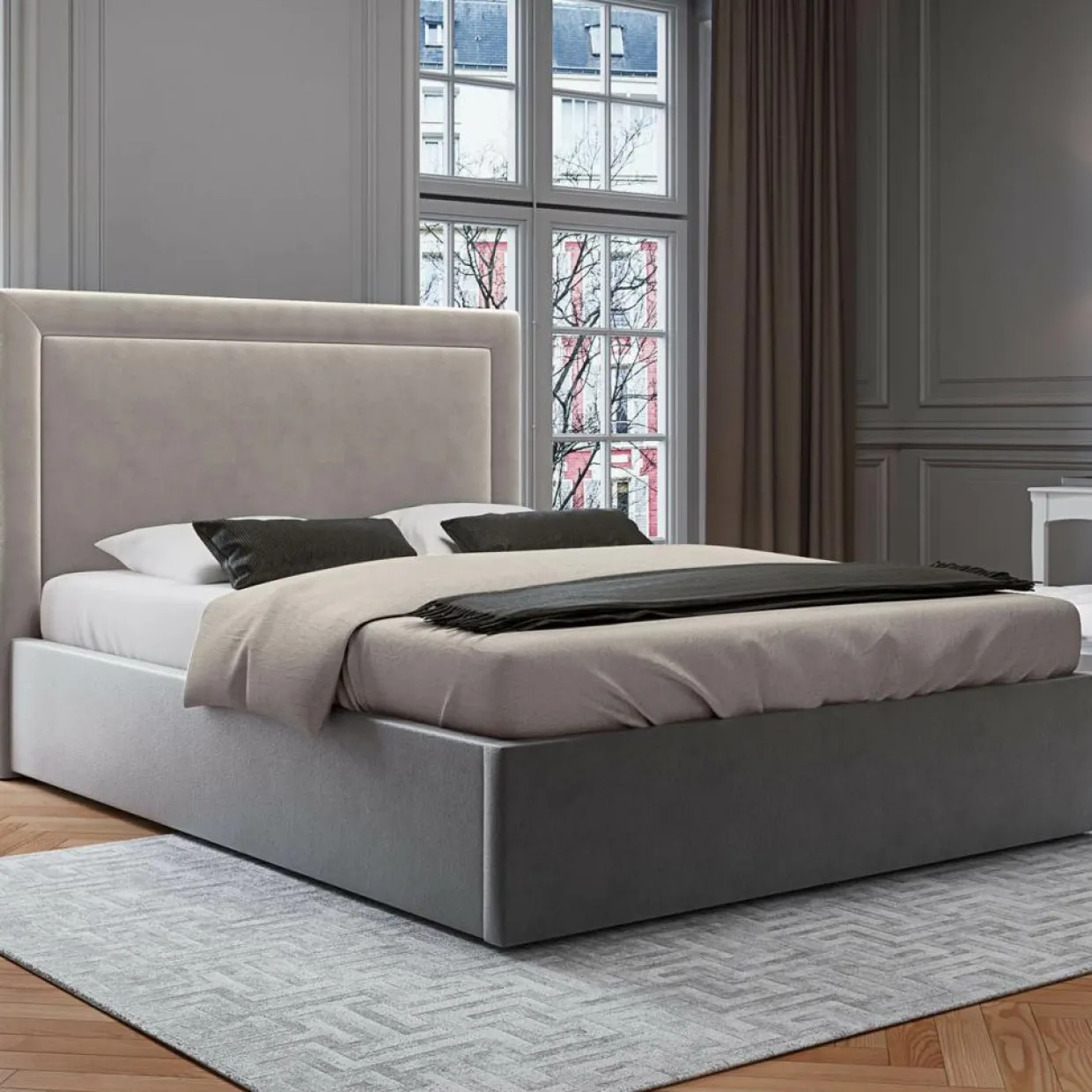 Tête de lit en Velours Primevere beige clair - 200x10x120 cm-Mazzini Sofas Outlet